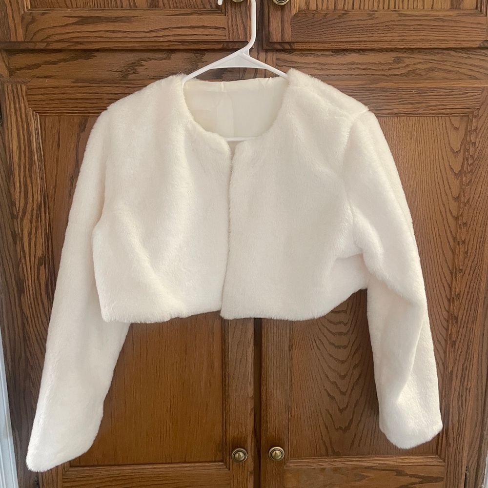 White Faux Fur Cropped Jacket
